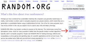 Capture décran du tirage au sort sur Random.org